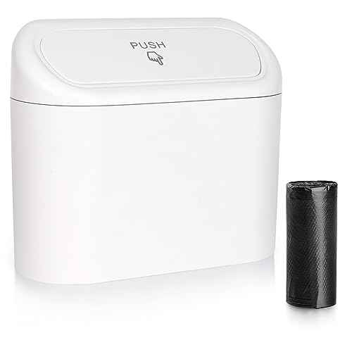 Accmor Car Trash Can with Lid, Vehicle Dustbin Garbage Organizer Holder with One Roll Bag, Mini Leakproof Storage Bin for Auto, SUV, Office (White) - color: White