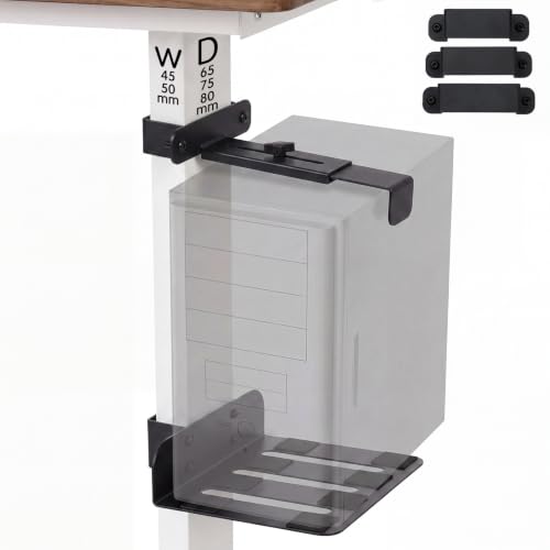 Relaxweex Under Desk PC Mount for Standing Desk Fits 65×45mm, 75×45mm, 80×50mm Leg PC Under Desks Mount 50lb Computer Holder Under Table Adjustable Computer Holders Clamp on Leg Holder & Non Slip Pad - size: 65×45mm,75×45mm,80×50mm