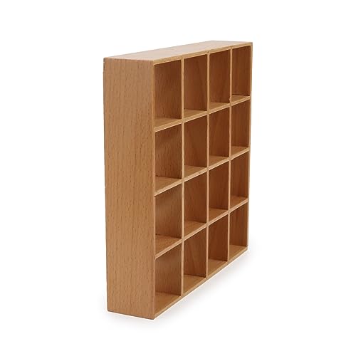Miniature Furniture Storage Rack 1/12 Dollhouse Furniture 16 Grid Shelf Bookshelf Display Shelf Wall Rack Stand Mini House Scene Decoration (Wooden) - style: Wooden