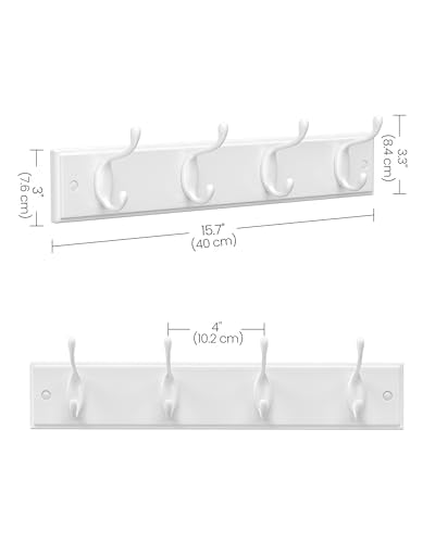 SONGMICS Wall-Mounted Coat Rack, Hook Rack, 4 Dual Metal Hooks, for Coats, Bags, Keys, in the Entryway, Bedroom, Living Room, White ULHR23WT - color: White, size: 1 Pack-4 Hooks