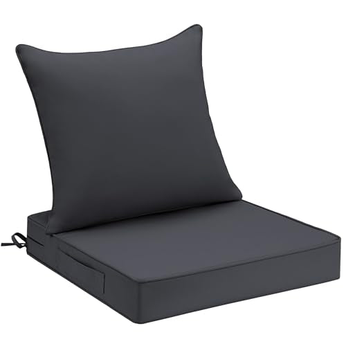 UNIKOME 24"x24"x4" Outdoor Chair Cushions Set - Waterproof Patio Cushions for Outdoor Furniture with Removable Cover, Ties & Handle, Deep Seat Patio Cushions for Sofa Couch - Dark Grey - color: Dark Grey, size: 24 x 24 x 4 Inch