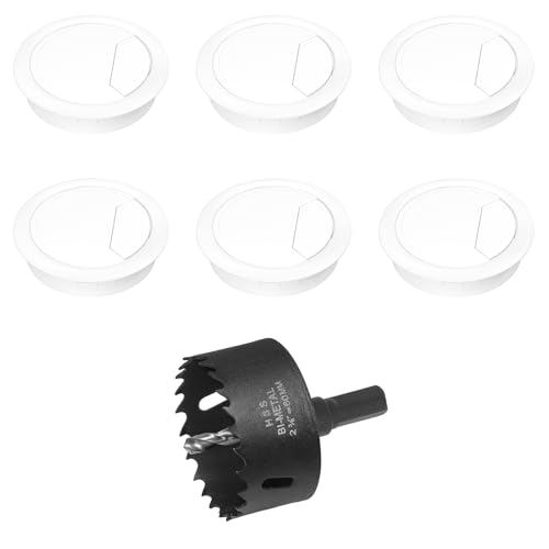 2-3/8" Spring Desk Grommet, JTemgle Plastic Cable Hole Cover with Hole Saw Computer Table Cord Wire Organizer Caps Desktop Cord Management for Home Office TV Stands Tabletops - White, 7 Pcs - color: White, size: 2-3/8" / 60mm