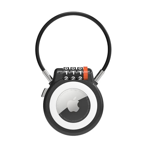 Lockable AirTag Holder with Combination Lock, Compatible with Apple Air Tag, Metal AirTag Holder Lock for Luggage, Suitcase, Stroller, Car, Kids Backpack Tracking, GPS Tracker Tag Case - color: Black