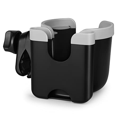 Accmor Stroller Cup Holder with Phone Holder, Bike Cup Holder, Universal Cup Holder for Uppababy Nuna Doona Strollers, 2-in-1 Cup Holder for Walker, Wheelchair, Scooter - color: Mix Grey