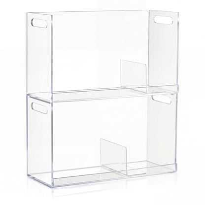 CroBlissful 2 Pcs Acrylic Dvd Storage Box, Clear Stackable Movie Case Holder with Handles, Media Organizer for Cds and Dvds