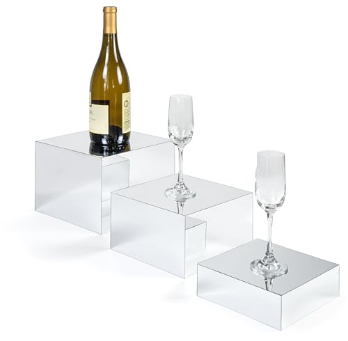 Red Co. Set of 3 Glossy Silver Acrylic Cube Display Nesting Risers with Hollow Bottoms - color: Silver, size: 6",7",8" - 1 Pack