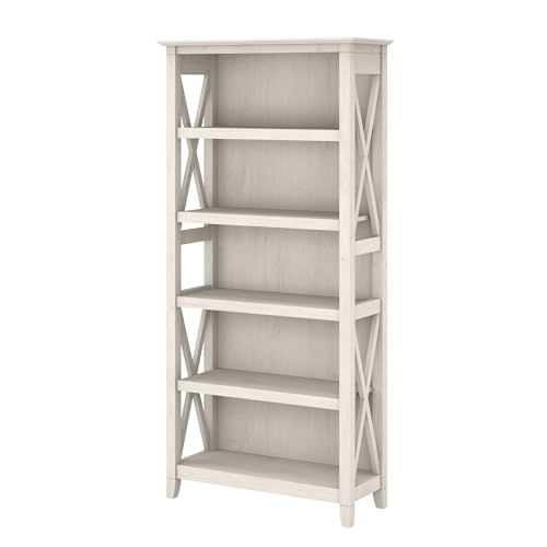 Bush Home Tall 5 Shelf Bookcase for Living Room or Home Office, Large Bookshelf, Modern Farmhouse Style, Key West Collection, Linen White Oak - color: Linen White Oak, size: 5 Shelf