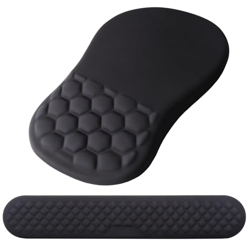 Mouse Pad Wrist Support, Laokiiy 2 in1 Keyboard Wrist Rest+ Ergonomic Mouse Pad, Non-Slip Wrist Rest for Computer Keyboard, Made Easy Typing & Relieve Wrist Pain（Black - color: Black