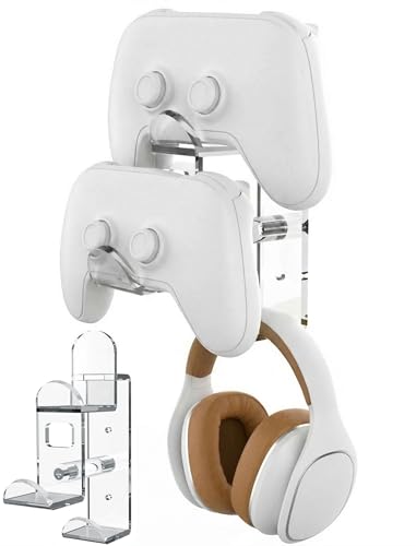 NiHome Clear Acrylic Game Controller Wall Hanger Stand, Dual Gamepad Controller & Headphone Hanger Holder for Xbox PS5 PS4 PS3 Switch, Wall Mount Stand Organizer for Gaming Accessories - color: Clear