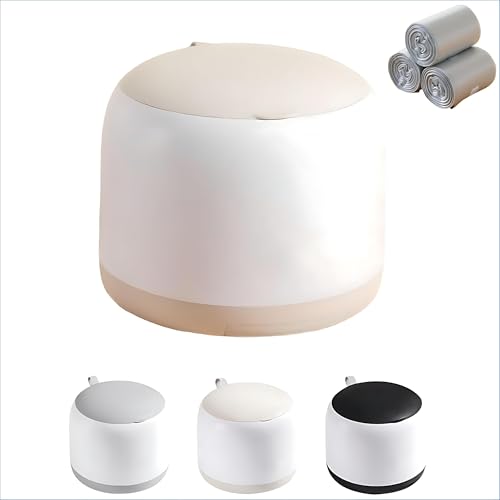 Small Desk mini Trash can Desktop Tiny Garbage can Office Waste Basket with lid with Bracket Home Office Bedroom Living Room Kitchen Garbage Sundries, Includes 90 Trash Bags(Beige-White) - color: Beige-White