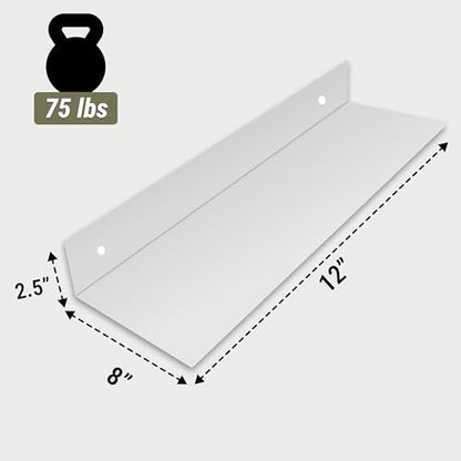 SIMOND STORE White Metal Floating Shelves 12" X 8" Small Heavy Duty Shelves | for Wall Mounted Gaming, Console, PlayStation, TV Shelf, small metal wall shelf for home office, router and media accessories - size: 12-inch X 8-inch Powder Coated White