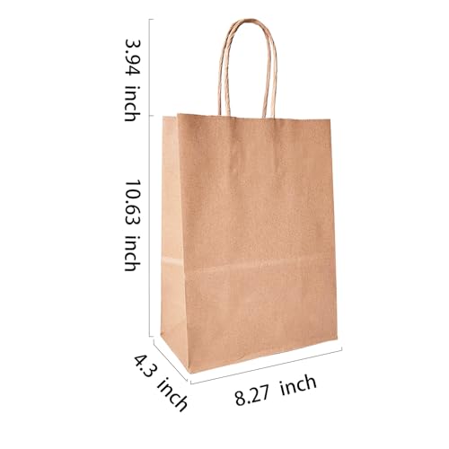 BAG BOX 100 Pcs Medium 8.25x4.3x10.6 Inch Brown Kraft Paper Gift Bags with Handles for Bulk Wedding, Party Favors, Grocery, Shopping, Retail Merchandise, Gift Sacks - color: Brown, size: 8.25 * 4.3 * 10.6 inch（Pack of 100）