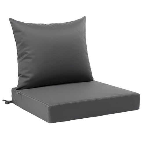 Favoyard Outdoor Seat Cushion Set 19 x 19 Inch Waterproof & Fade Resistant Patio Furniture Cushions with Removable Cover Deep Seat & Back Cushion with Tie Straps for Chair Sofa Couch - color: Dark Gray, size: 19 x 19 Inch