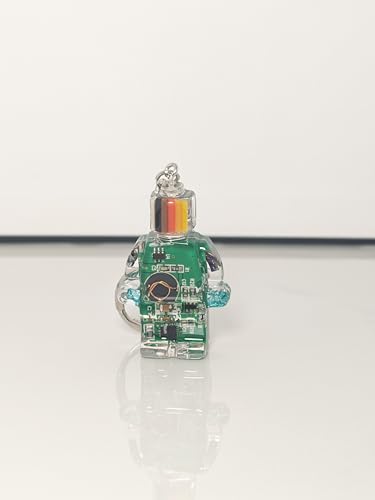 Upcycled Circuit Board Robot Keychain, Handmade Real PCB Resin Charm, Unique Cyberpunk Gift for IT - color: Green