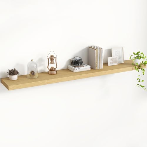 Acovy 55 Inch Floating Shelves, 8 Inch Deep Floating Shelves for Wall, Hanging Shelf with Invisible Brackets, Deep Shelves for Bathroom, Bedroom, Living Room, Oak, Set of 1 - color: Oak, size: 8"Wx55"L-1pc