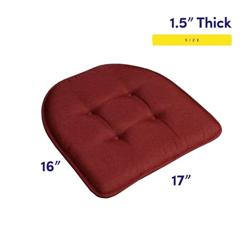 Sweet Home Collection Chair Cushion Memory Foam Pads Tufted Slip Non Skid Rubber Back U-Shaped 17" x 16" Seat Cover, 4 Count (Pack of 1), Wine Burgundy - color: Wine Burgundy, size: 4 Pack, style: Foam Pads