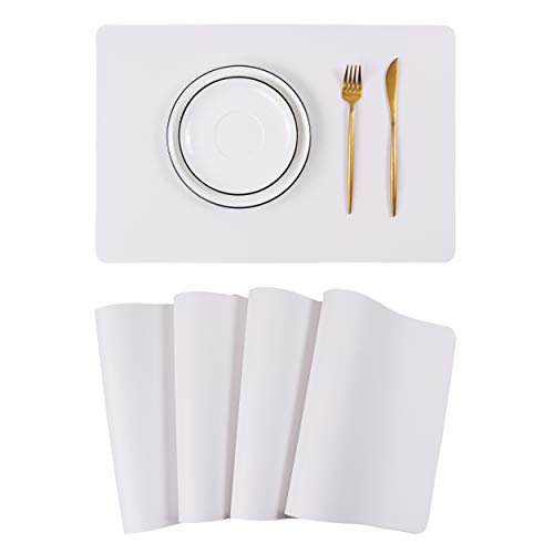 Wipeable Placemats Leather Table Mats Waterproof Heat-Resistant Easy to Clean for Dining Table Set Kitchen Table (4, White) - color: White, size: set of 4