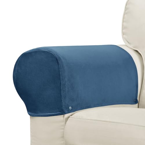 Velvet Armrest Covers for Chairs and Sofas Soft Stretch Couch Arm Cover Set of 2 Non Slip Sofa Armrest Slipcover Furniture Protector for Sofa, Couch, Armchair, Recliner, Blue - color: Blue