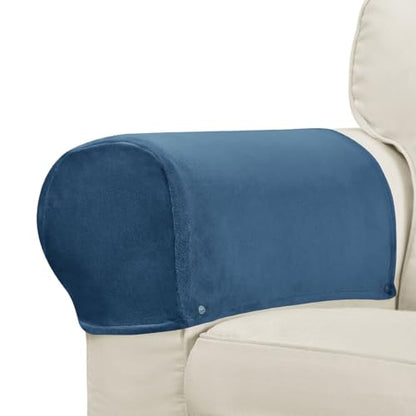 Velvet Armrest Covers for Chairs and Sofas Soft Stretch Couch Arm Cover Set of 2 Non Slip Sofa Armrest Slipcover Furniture Protector for Sofa, Couch, Armchair, Recliner, Blue - color: Blue