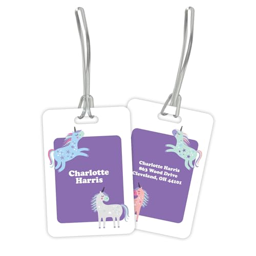 ARTISTIC DIRECT Personalized Unicorn Luggage Tag / 2.75" x 4" Custom Trendy Bag Tag / Double Sided Durable Plastic Luggage Tag with Plastic Strap / Made in The USA - style: Unicorn
