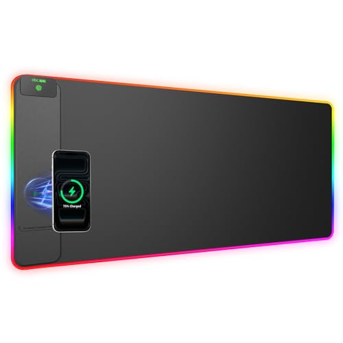 Wireless Charging Mouse Pad Gaming, 31.5"x15.8" Large Desk Mat, Waterproof | RGB Mousepad, Smooth Glide, Stitched Edge, Non-Slip Rubber Base, Desk Pad Computer Keyboard Mat, No Adapter