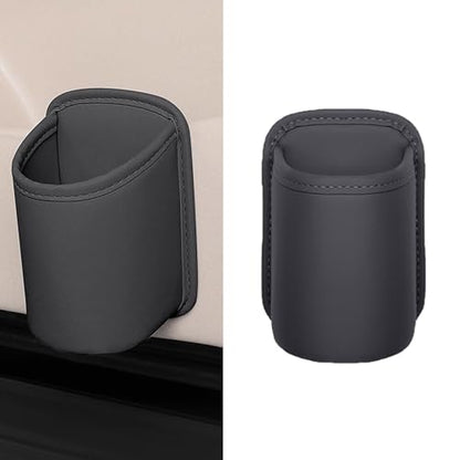 Car Door Cup Holder, Leather Clip On Backseat Pocket Beverage Holder, Waterproof Scratch-Resistant Vehicle Window Cup Holder, Multifunctional Storage for Water Cup Phone Change (Black) - color: Black