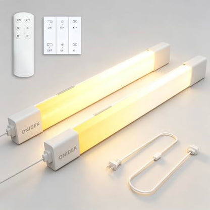 ONIDEK Under Cabinet Lights with Plug. 3000K-6500K Dimming and Color. with Wireless Control Panel and Remote Control.18W 1800LM for Garage, Kitchen, Bathroom, Closet, Office (24 inch-2pcs) - size: 24 inch-2PCS