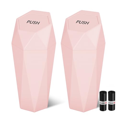 Car Trash Can with Lid - 2-Pack, Interior Accessories for Vehicles, Leakproof Garbage Can with 30 Detachable Trash Bags, Multipurpose Organizers and Storage Solutions for Home and Office (Pink) - color: Pink-2Pcs