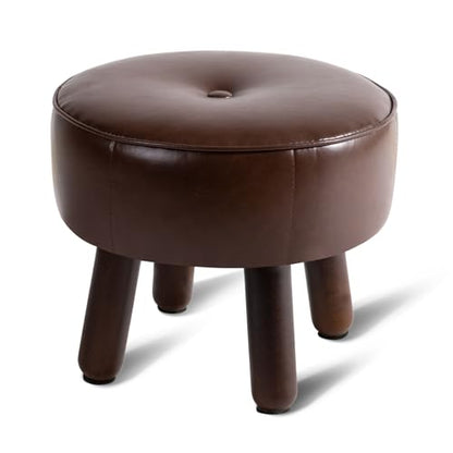oakvivo Small Foot Stool Ottoman, Round Pouf Foot Rest, Footstool Ottomans with Rubber Legs Under Desk, Faux Leather Footrest for Couch, Living Room, Bedroom, Office, 13''L x 13''W x 10.2''H, Coffee - color: Coffee