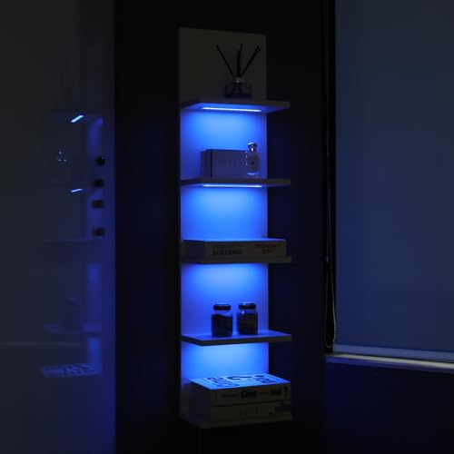 5 Tier Wall Shelf Unit, RGB Lack Shelf, Vanity Shelves with Light,White Shelves for Room,Office,Bathroom,Remote Control - color: 5 Tier Rgb White