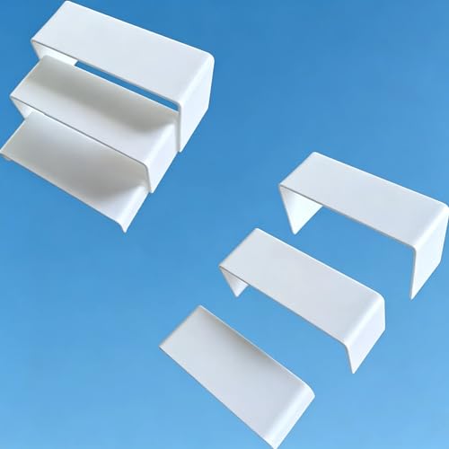 6 PCs Risers Display Stands 3 Tiers Desktop Acrylic Shelves Cake Dessert Holder Products Stand for Collectibles Shoes Jewels Pop Figure (White) - color: White 6 PCs