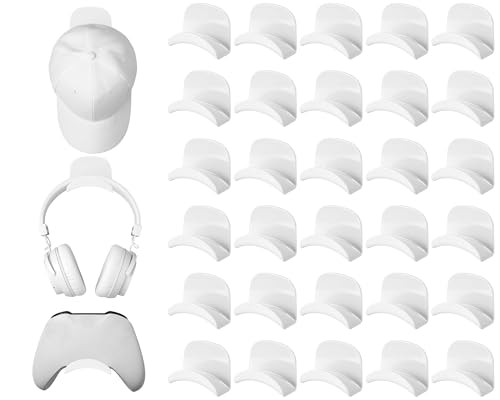 Wonderjune 30 Pcs Headphone Hanger Holder Desk Adhesive Headphone Hook Graduation Wall Hook Mount Strong Universal Acrylic Holder Hooks for General Purpose Game Earphone Controller(White) - color: White