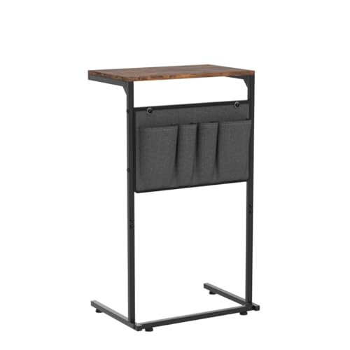 Vantic C Shaped End Table, Small Side Table for Couch and Recliner, Slide Under Sofa Tray Desk with Storage Bag for Living Room and Bedroom, Rustic Brown - color: Rustic Brown