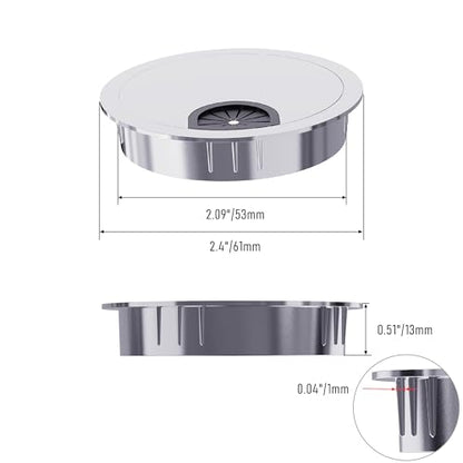 Desk Grommet 2-1/8 Inch 53mm, Zinc Alloy Computer Desk Wire Hole Cover, Office Desktop Cord Cable Hole Metal Ring, Silver Tone - size: 2-1/8" Silver Tone