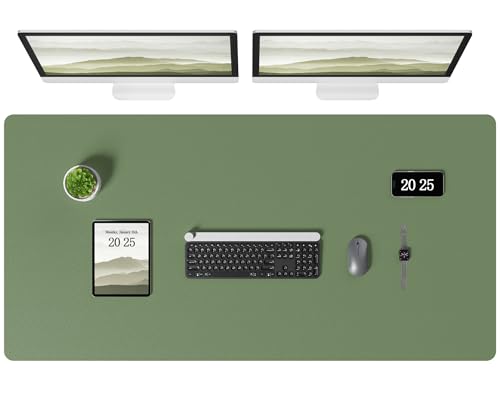 Aothia Leather Desk Pad Protector, Office Desk Mat, Large Mouse Pad, Laptop Desk Pad, Non-Slip PU Leather Desk Blotter, Waterproof Desk Writing Pad for Office and Home (Olive Green, 47" x 24") - color: Olive Green, size: 47" x 24"