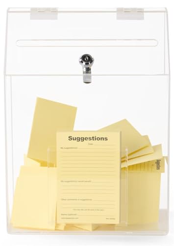 Displays2go Locking Clear Acrylic Suggestion Box with 1 Front Pocket (SMPP1PKCLE)