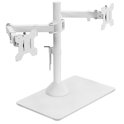 VIVO Freestanding Dual Monitor Stand with Sleek Glass Base and Adjustable Arms, Mounts 2 Screens up to 32 inch and 22 lbs Each, White, STAND-V002FGW - color: White, size: 13" to 32" Screens