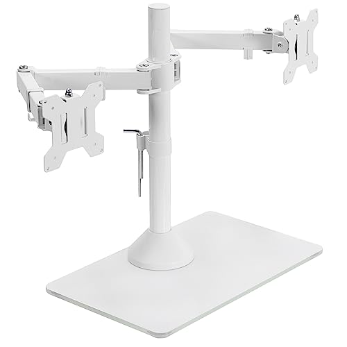 VIVO Freestanding Dual Monitor Stand with Sleek Glass Base and Adjustable Arms, Mounts 2 Screens up to 32 inch and 22 lbs Each, White, STAND-V002FGW - color: White, size: 13" to 32" Screens