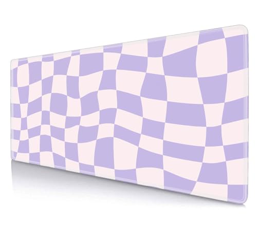 Pastel Purple Desk mat, Checkered Pattern Large Mouse Pad, Protector Pad Writing Mat for Work Home Decor, Desk Pad, Gaming Mousepad, Big Mouse Pads for Office Computer Laptop, 31.5 X 11.8 in - color: Purple Checkered