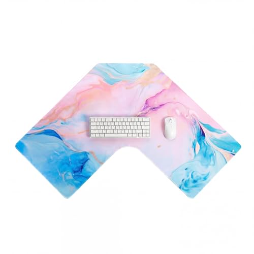 Relaxweex L Shaped Desk Mat for 90° Corner Desks, 26" x 26" Blue&Pink Waterproof Mouse Pad with 18" Inner Corner, Non-Slip Rubber Desk Protector for Office & Gaming - color: Blue Pink, size: 26" x 26"