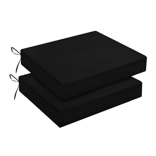 downluxe Outdoor Chair Cushions Set of 2 for Patio Furniture, Water-Resistant Square Corner Patio Chair Cushions with Ties, High Density Foam Outdoor Seat Cushion, 18.5" X 16" X 3", Black - color: Black, size: 18.5x16x3 Inch (Pack of 2)