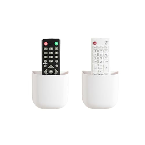 SUNFICON Remote Holder Wall Mount TV FAN Remote Control Holder Bedside Caddy Wall Organizer Phone Holder for Office Adhesive Media Player Controller Holder Box Tray Home Desk Nightstand 2 SMALL WHITE - color: 2SMALL WHITE