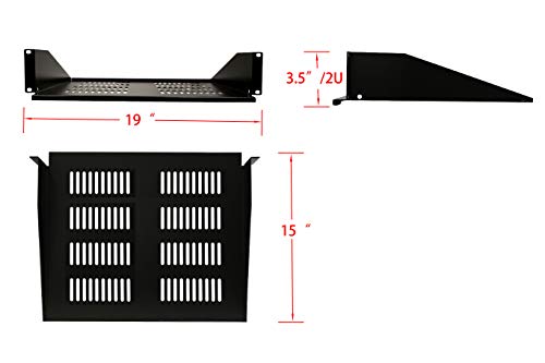 Aeons 2U 19-inch Universal Server Shelf Rack Mount Vented Cantilever Center Mount Shelf 15" Deep, Fixed Server Rack Cabinet Shelf Black - style: 2U-15" Vented