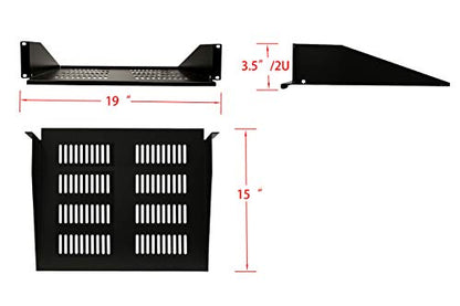 Aeons 2U 19-inch Universal Server Shelf Rack Mount Vented Cantilever Center Mount Shelf 15" Deep, Fixed Server Rack Cabinet Shelf Black - style: 2U-15" Vented