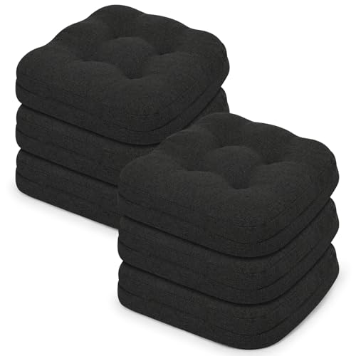 baibu Set of 6 Dining Chair Cushions, Dual-Layer Patent Design Memory Foam Kitchen Chair Cushions, Non-Slip Seat Pads with Ties, 16.5 x 16.5 x 3.5in, 6 Pack, Black - color: Black, size: 6 Count (Pack of 1)