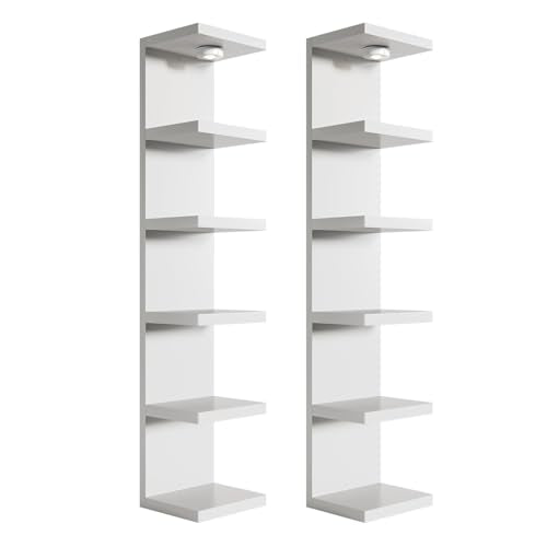 2 Pack 6-Tier Vertical Wall Shelf Unit with USB Rechargeable Led Light (Remote Controlled),Versatile Floating Display Shelves,Lack Style Wall Shelves for Bedroom,Living Room,Office Decor,Vanity-White - color: White, size: 2 Pack-6 Tier