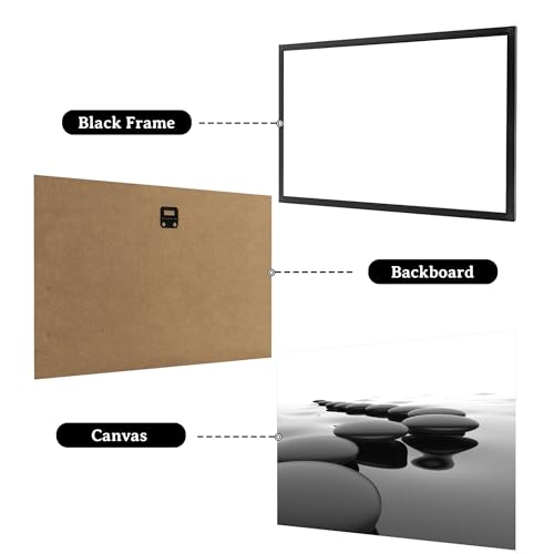 iKNOW FOTO 3pcs Black and White Zen Wall Art Stones in Water Canvas Prints with Black Frame for Bathroom Yoga Meditation Spa Living Room Bedroom Wall Decor Framed Ready to Hang 12x16 Inches