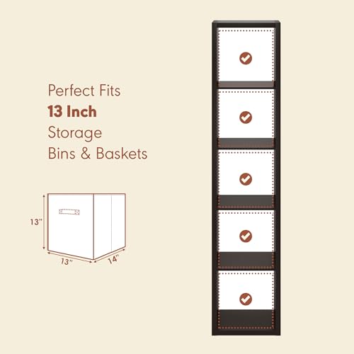 Furinno Cubicle Record Player Stand with Vinyl Storage, 5-Cube 1.2 Extra Thick Vinyl Record Storage, Open Back Media Shelf for CD DVD Blueray Game Disc, for Living Room, Home Office, Black Dark Oak - color: Black Dark Oak, size: Extra Thick, 5-Cube Vertic