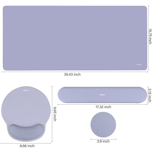MOSISO Wrist Rest for Keyboard Mouse Pad Set, Large Gaming Deskpad&Circle Curved Mousepad&Keyboard Wrist Rest&Coaster, Ergonomic Non-Slip Mousepad&Easy Typing Pad with Silicone Lining, Lavender Gray - color: Lavender Gray
