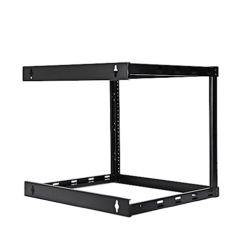 AEONS 8U 2-Post Wall Mount Open Frame 19-Inch IT Network Server A/V Equipment Rack 18” Depth 12-24 Threaded 150lbs Weight Capacity, Black - style: 8U-2Post